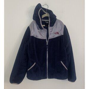 THE NORTH FACE Girls OSO Full Zip Hooded Fuzzy Fleece Jacket Dark Blue L 14-16